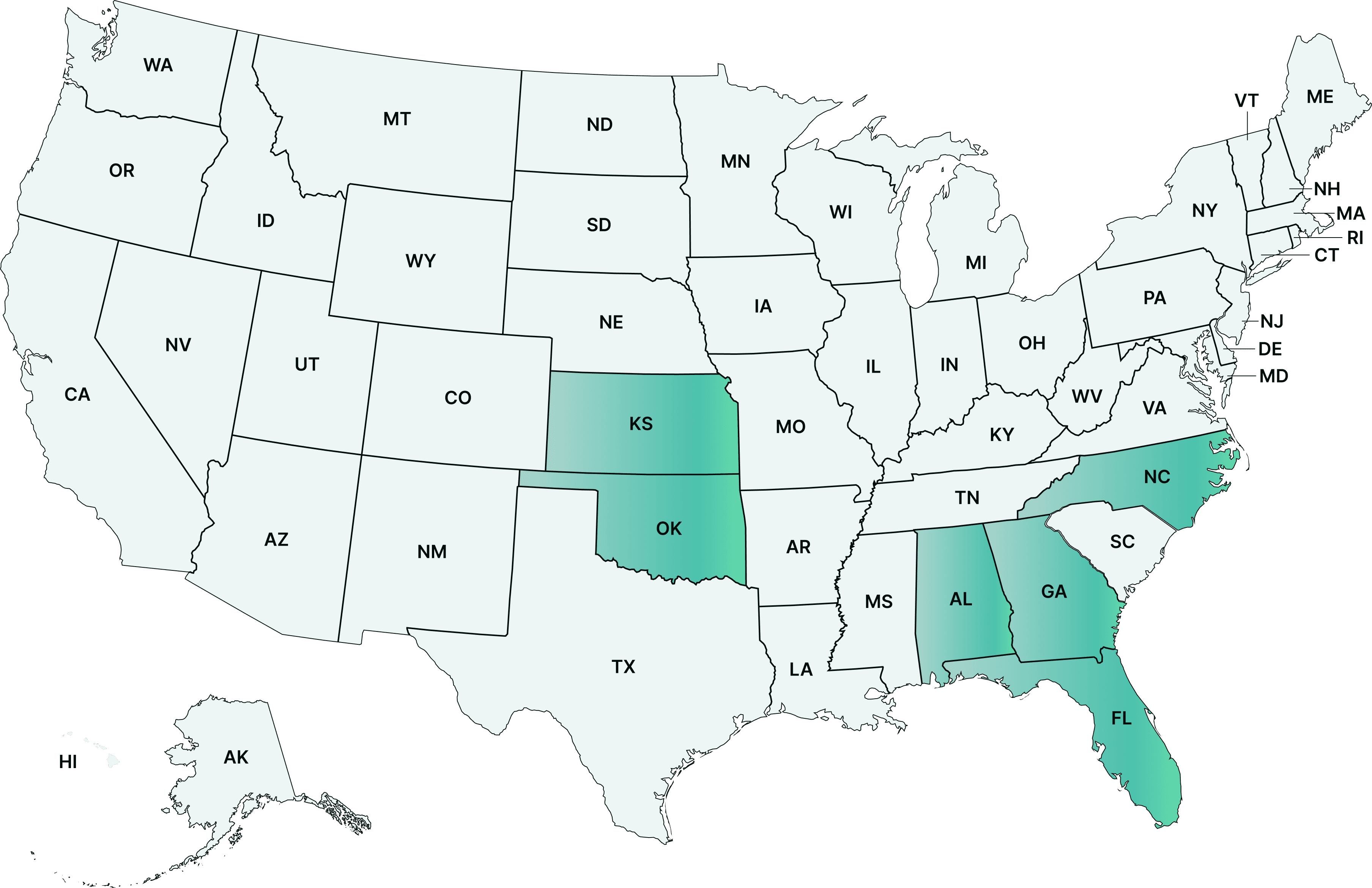 US map showing active Lineage markets