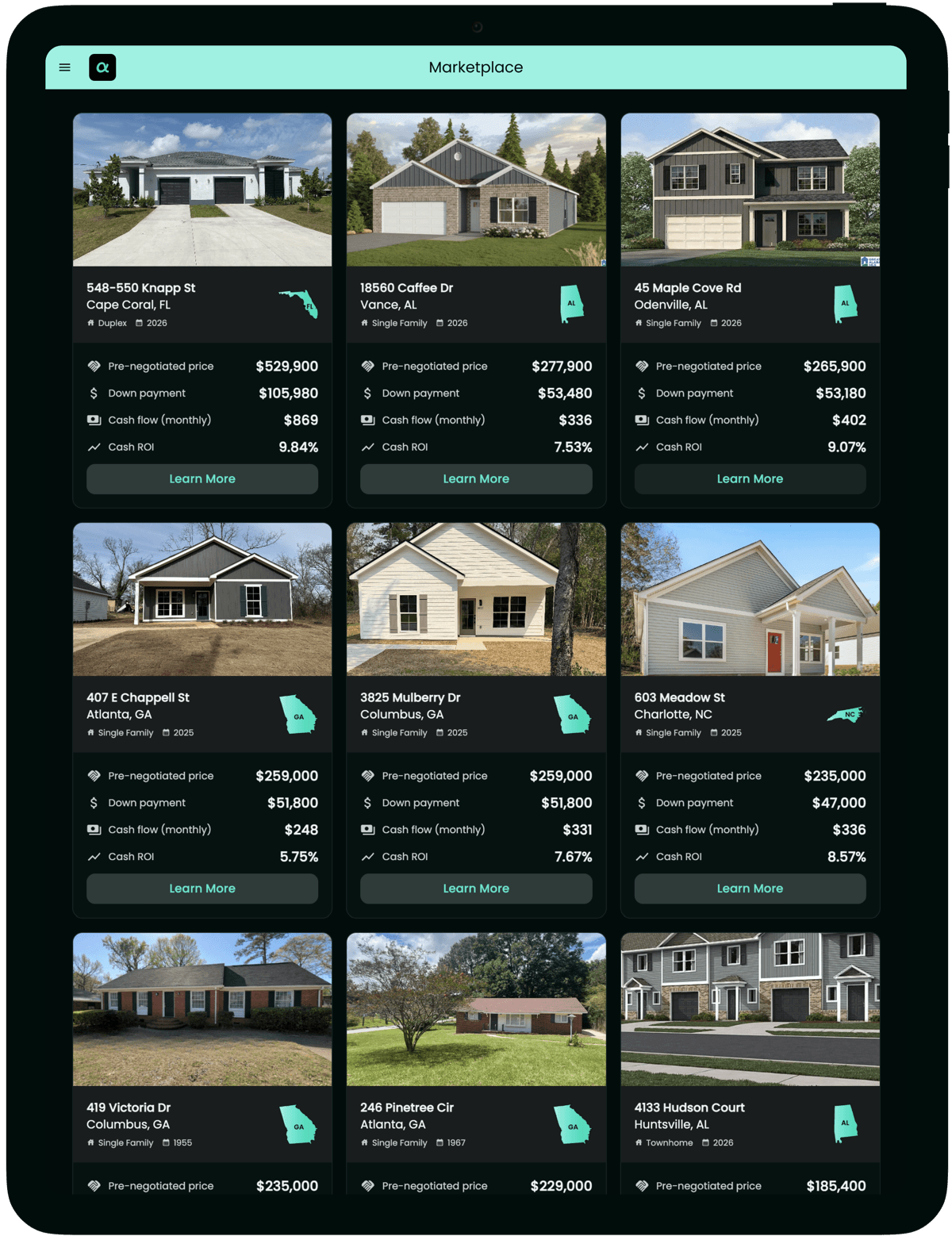 Lineage marketplace showing property details
