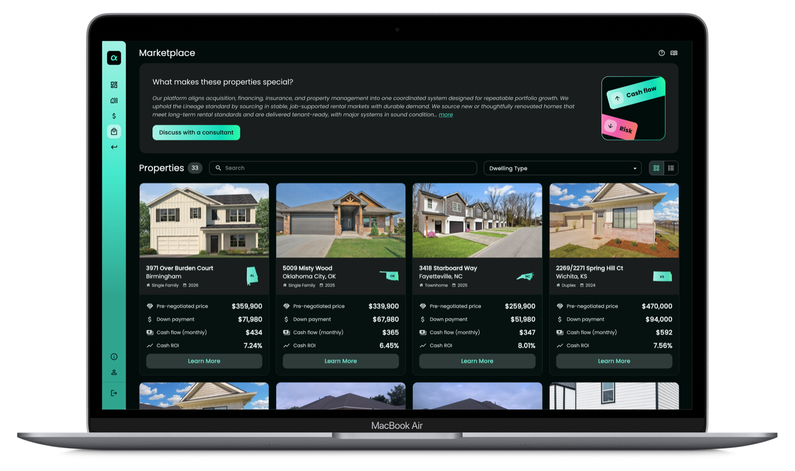Lineage investor dashboard — portfolio overview on laptop and phone